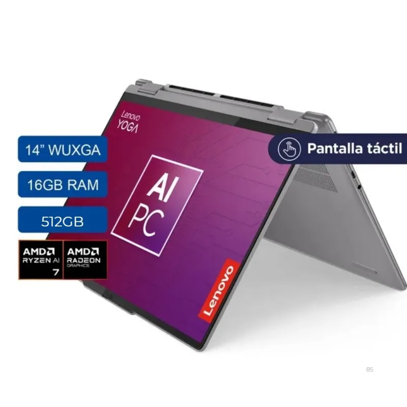 LENOVO - Portátil Lenovo 2 en 1 14AHP9 Ryzen7-8845HS 16GB 512GB SSD Gris 14″ Touch + Lápiz Lenovo + Huella