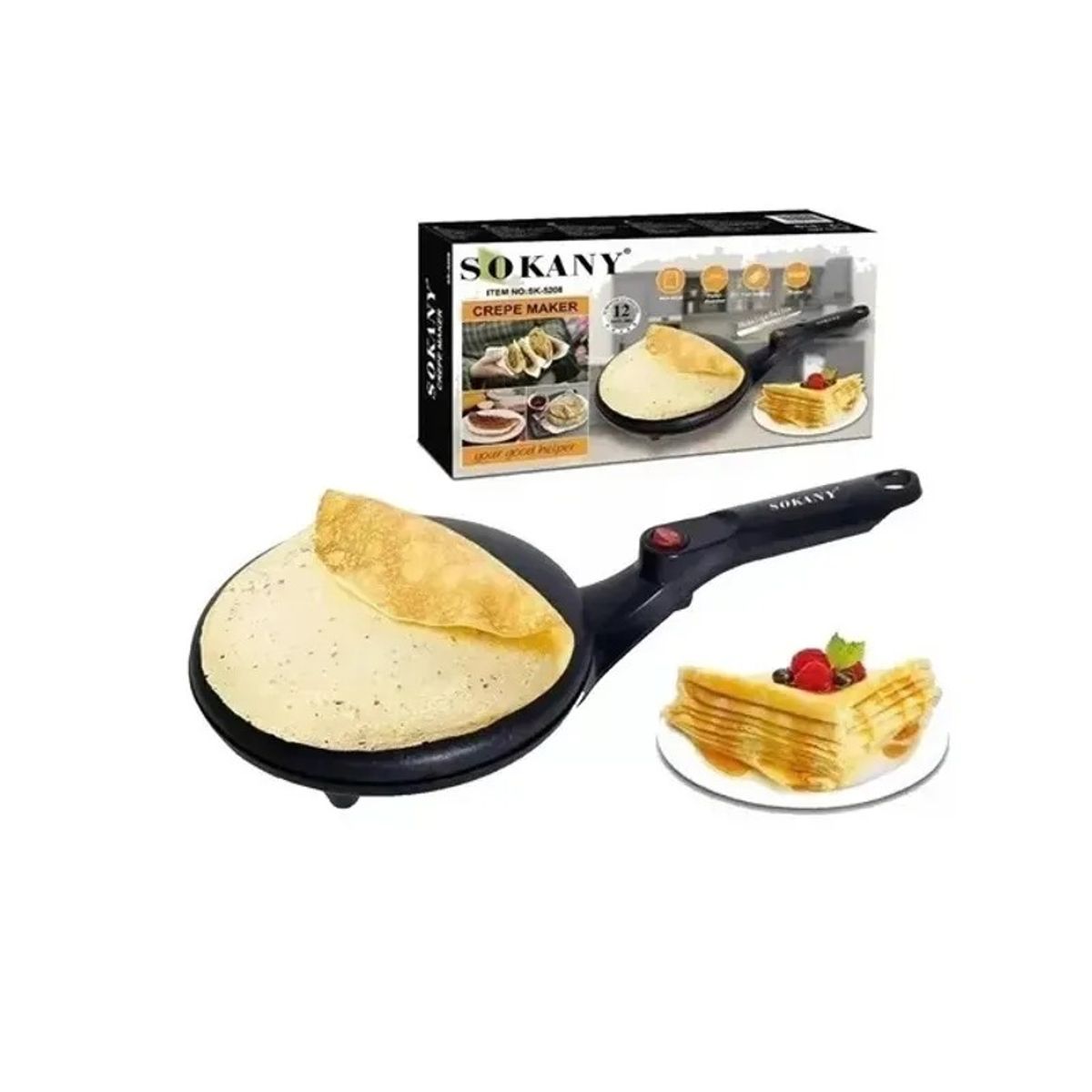 SOKANY - Máquina Eléctrica para Crepes Sokany  Antiadherente.