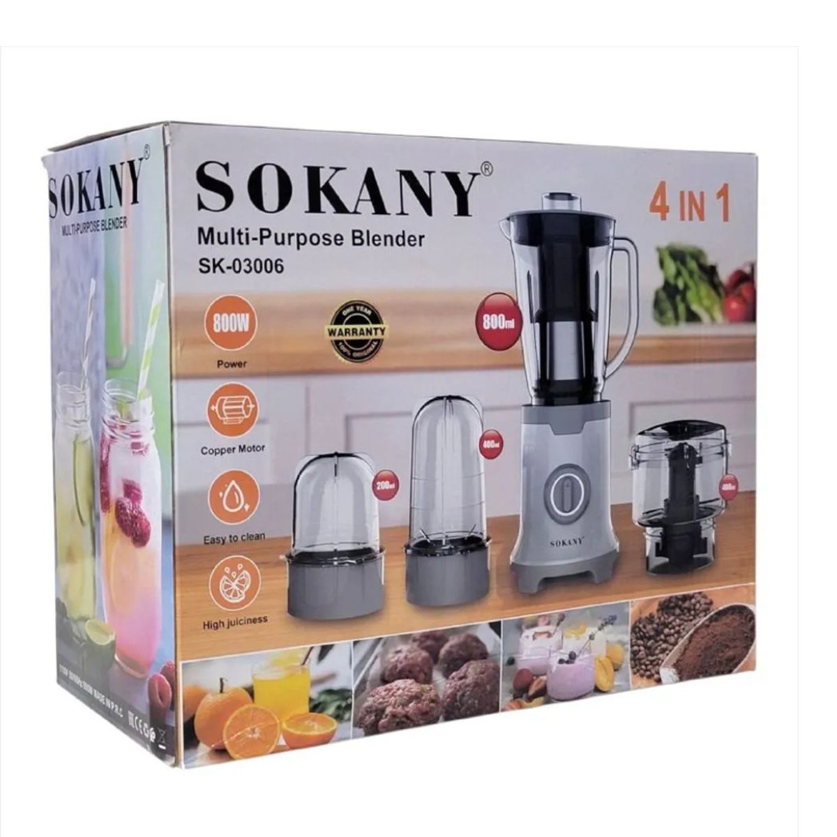 SOKANY - Maquina Licuadora Multiusos 4 En 1 Sk 03006 800w Sokany