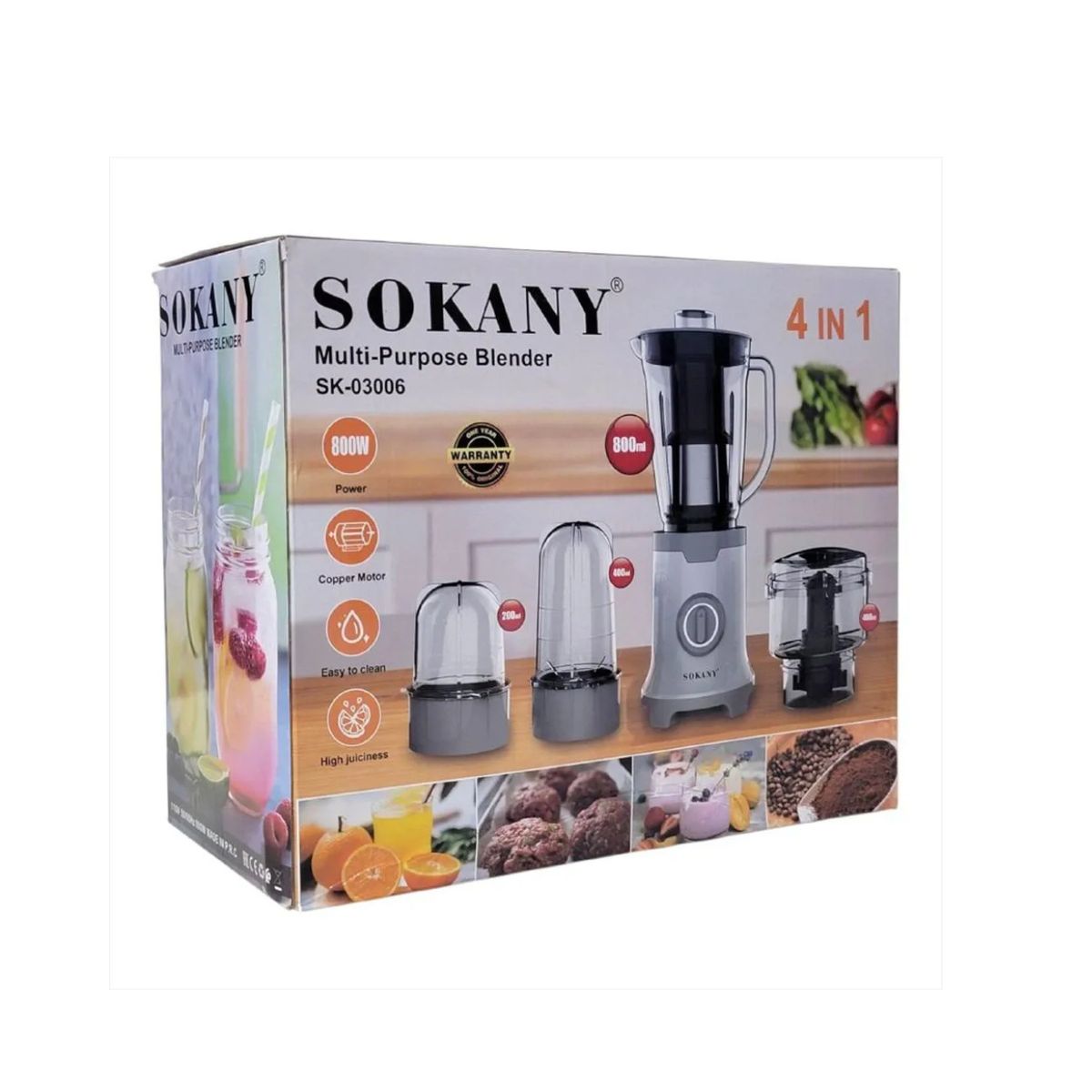 SOKANY - Maquina Licuadora Multiusos 4 En 1 Sk 03006 800w Sokany