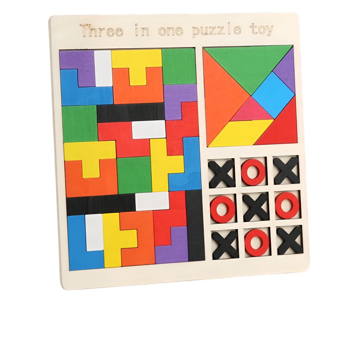 GENERICO - Juego De Mesa Madera 3 En 1 Tangram Triqui Geometrico