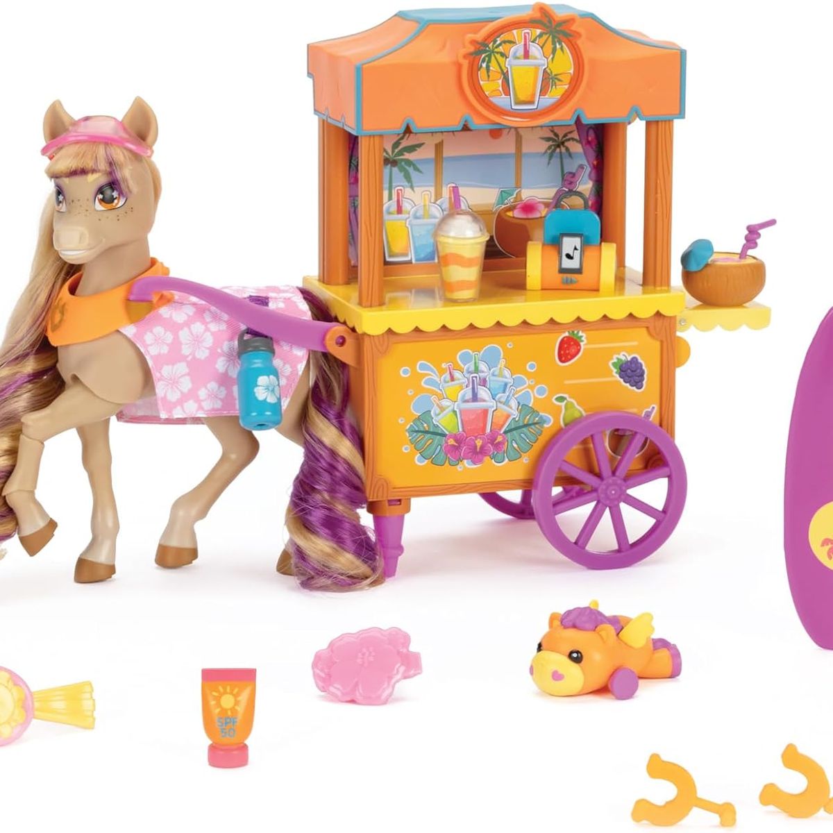JAKKS PACIFIC - Juguete Caballo Pony Wild Manes Baileys Surf & Snacks Con Carrito y Accesorios