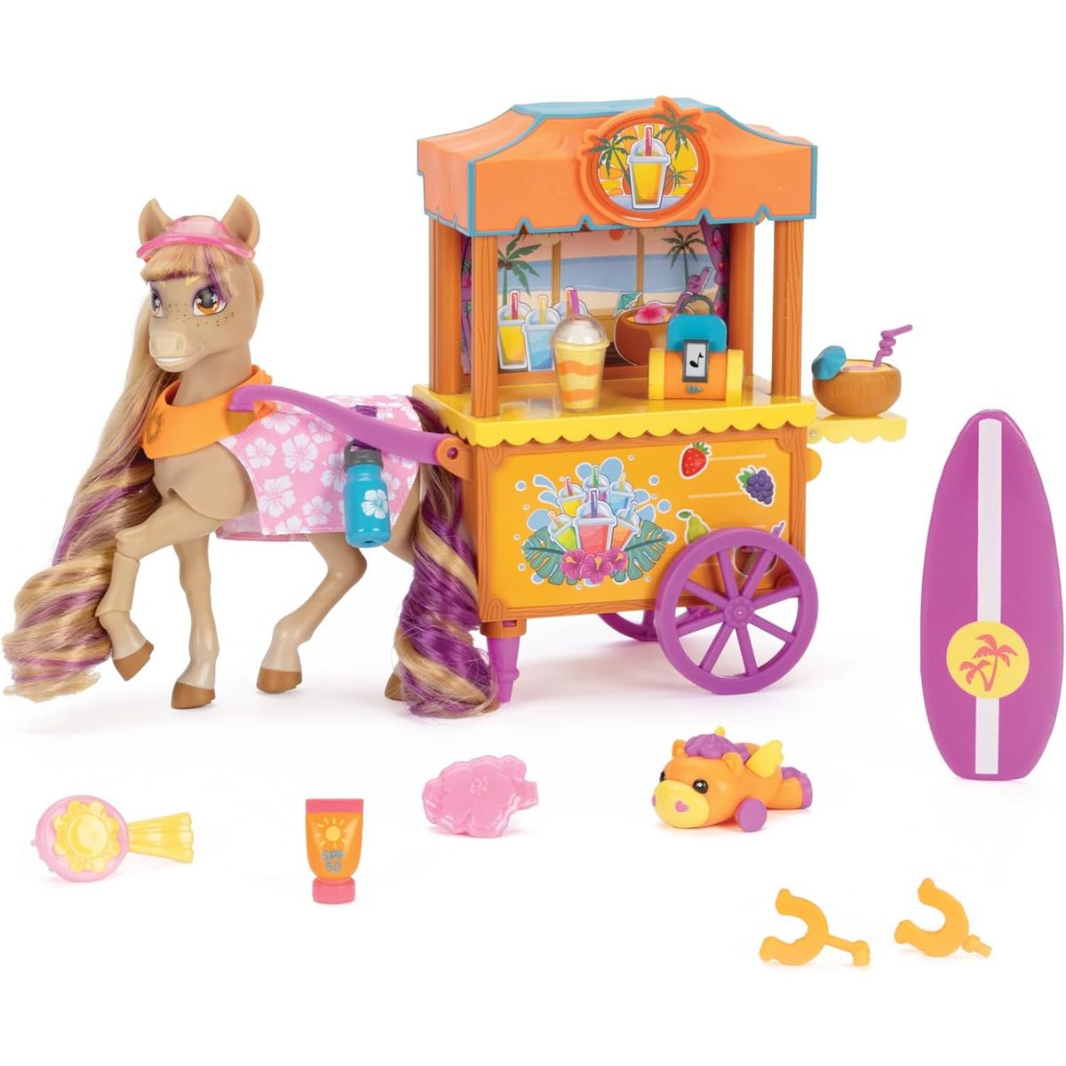 JAKKS PACIFIC - Juguete Caballo Pony Wild Manes Baileys Surf & Snacks Con Carrito y Accesorios
