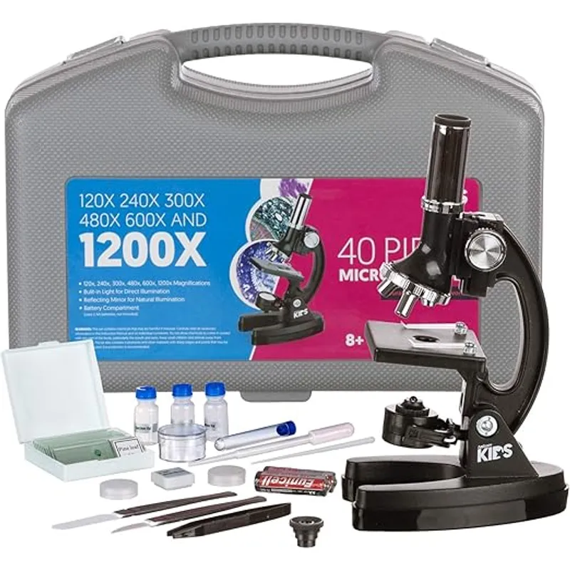 AMSCOPE - Microscopio Monocular Niños Educativo Kit Regalo Didactico