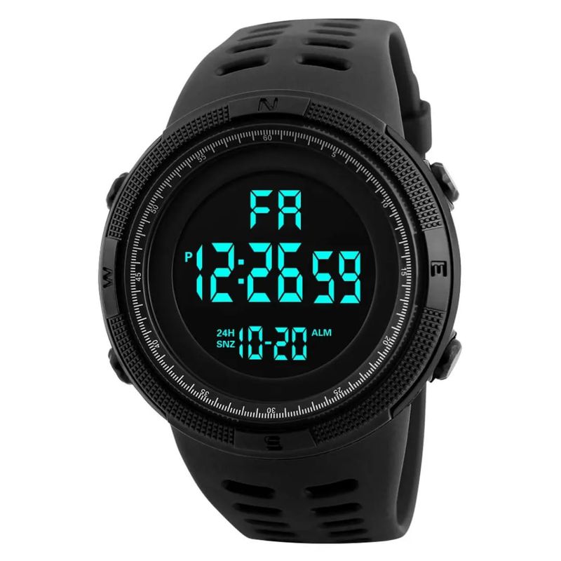 GENERICO - RELOJ NEGRO REDONDO DIGITAL DEPORTIVO PARA HOMBRE + CAJA