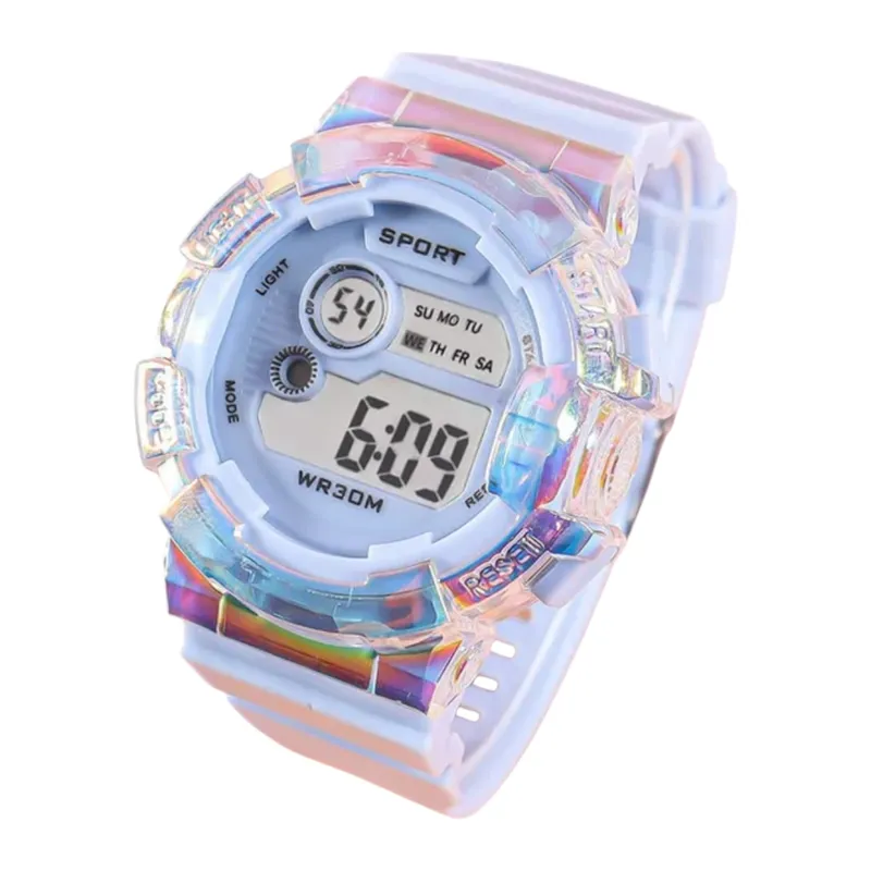 GENERICO - RELOJ AZUL TORNASOL REDONDO DIGITAL DEPORTIVO PARA MUJER + CAJA