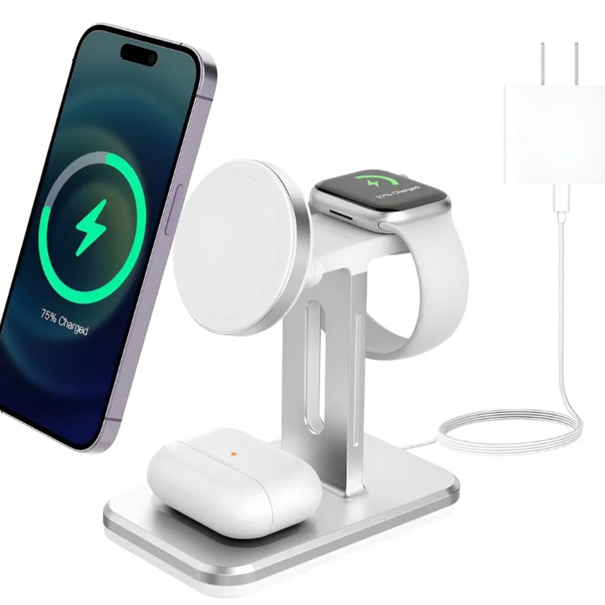 GENERICO - Cargador Inalámbrico Magnético Magsafe 3 en 1 Teléfono Watch Audífonos