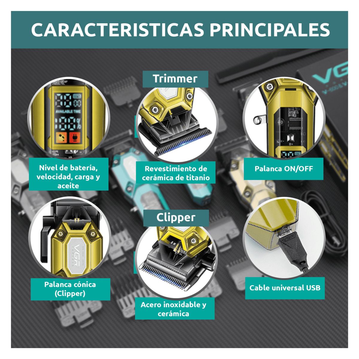 VGR - Combo Barbero Máquina Corte VGR V-600 + V-900 WH