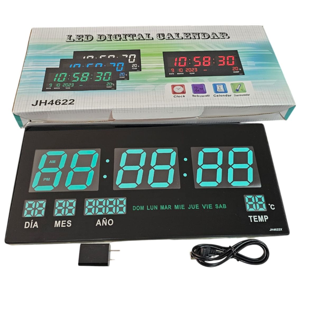 GENERICO - Reloj Digital Inteligente 45cm de Pared En Español Verde