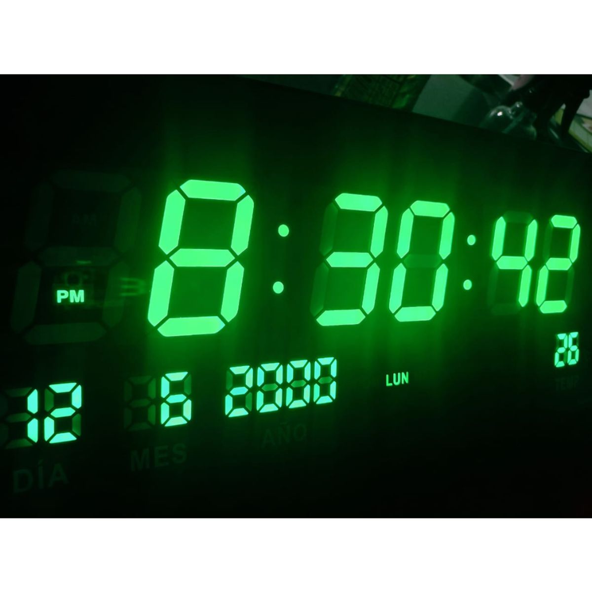 GENERICO - Reloj Digital Inteligente 45cm de Pared En Español Verde