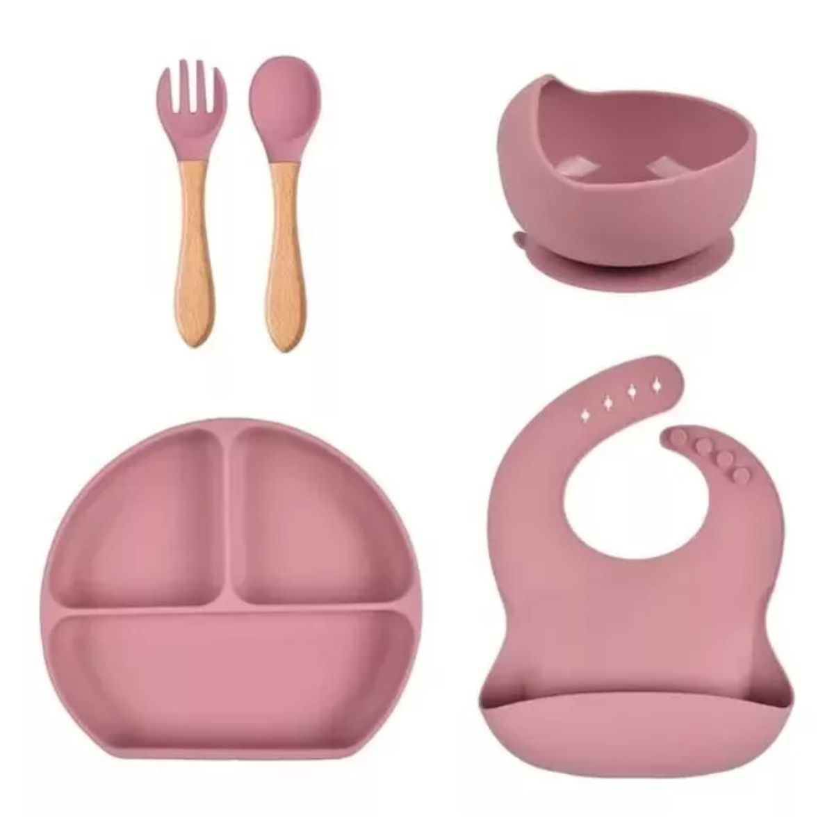GENERICO - Set Platos Babero Para Bebe En Silicona Succión
