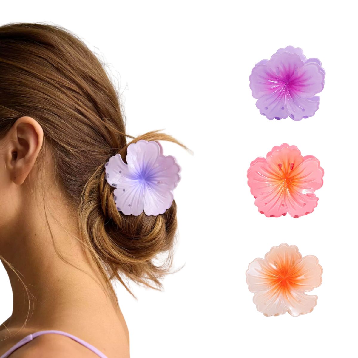 GENERICO - Set x 3 Pinza Caimán Gancho Flor Hawaiana Pelo Cabello