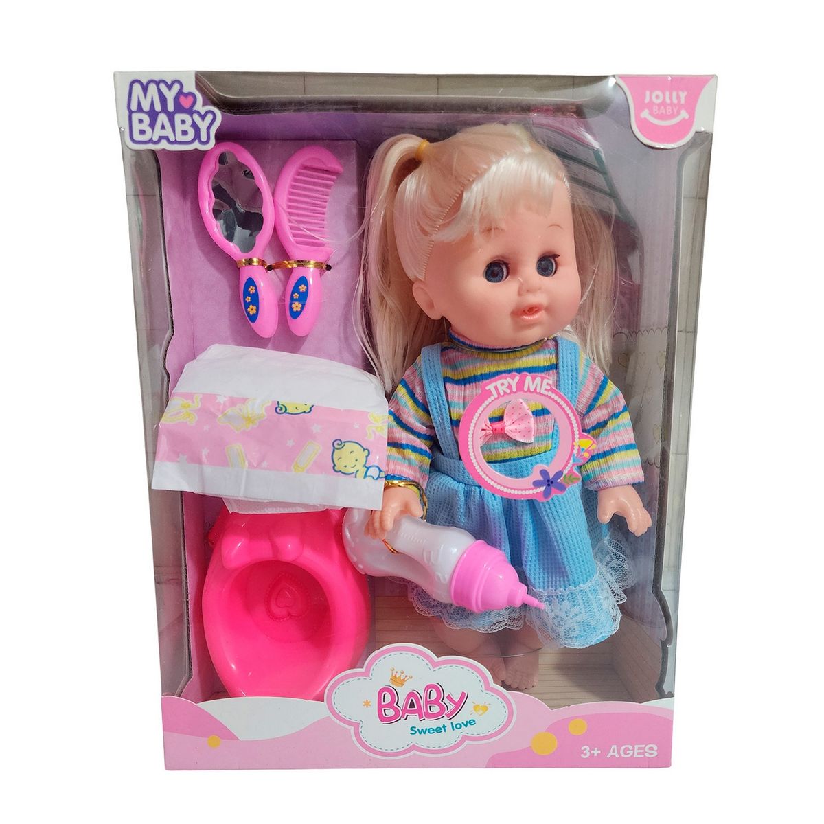 GENERICO - Muñeca Bebe Vestido Con Pañal Bacinilla + Accesorios Belleza