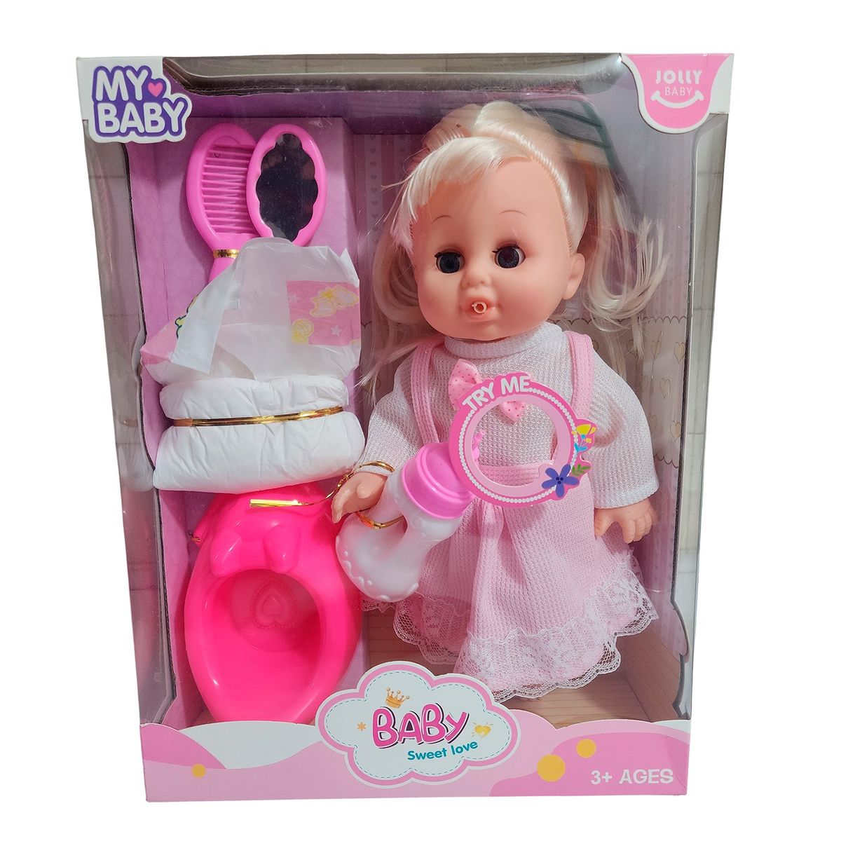 GENERICO - Muñeca Bebe Vestido Con Pañal Bacinilla + Accesorios Belleza