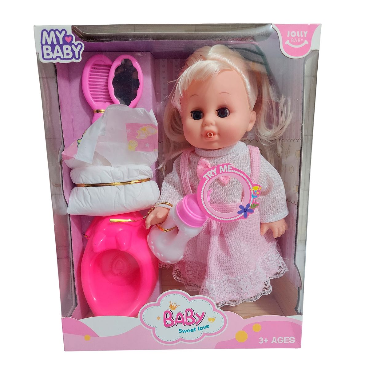 GENERICO - Muñeca Bebe Vestido Con Pañal Bacinilla + Accesorios Belleza