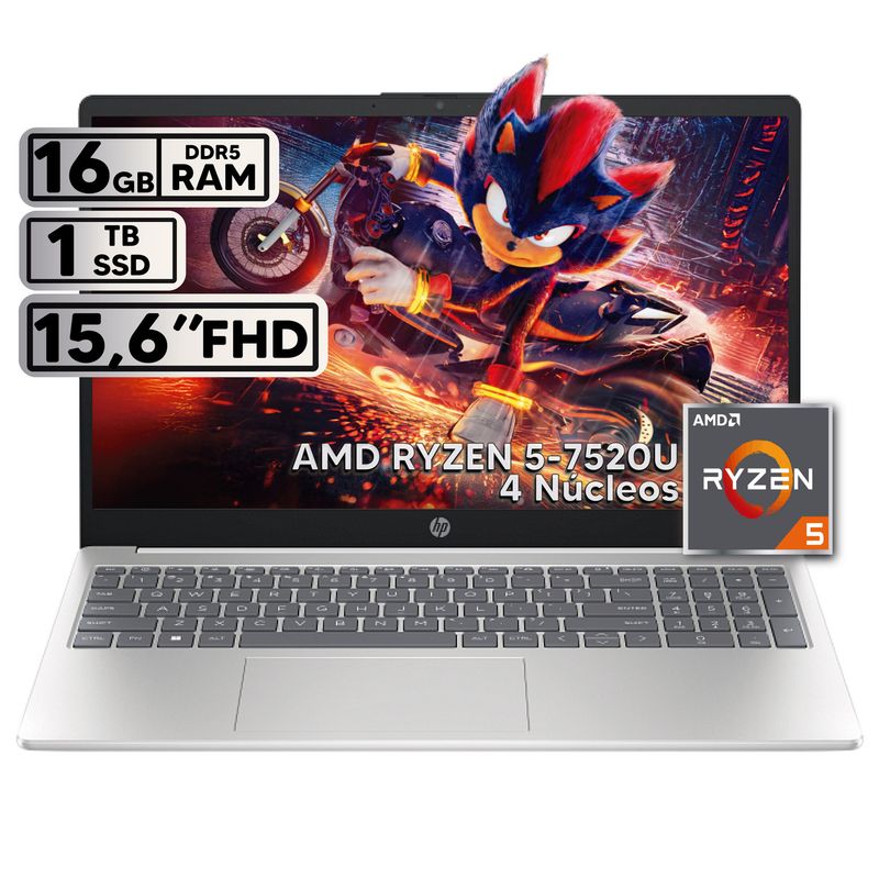 HP - PORTÁTIL HP RYZEN 5 7820U 16GB RAM 1TB SSD 15.6" HD LED