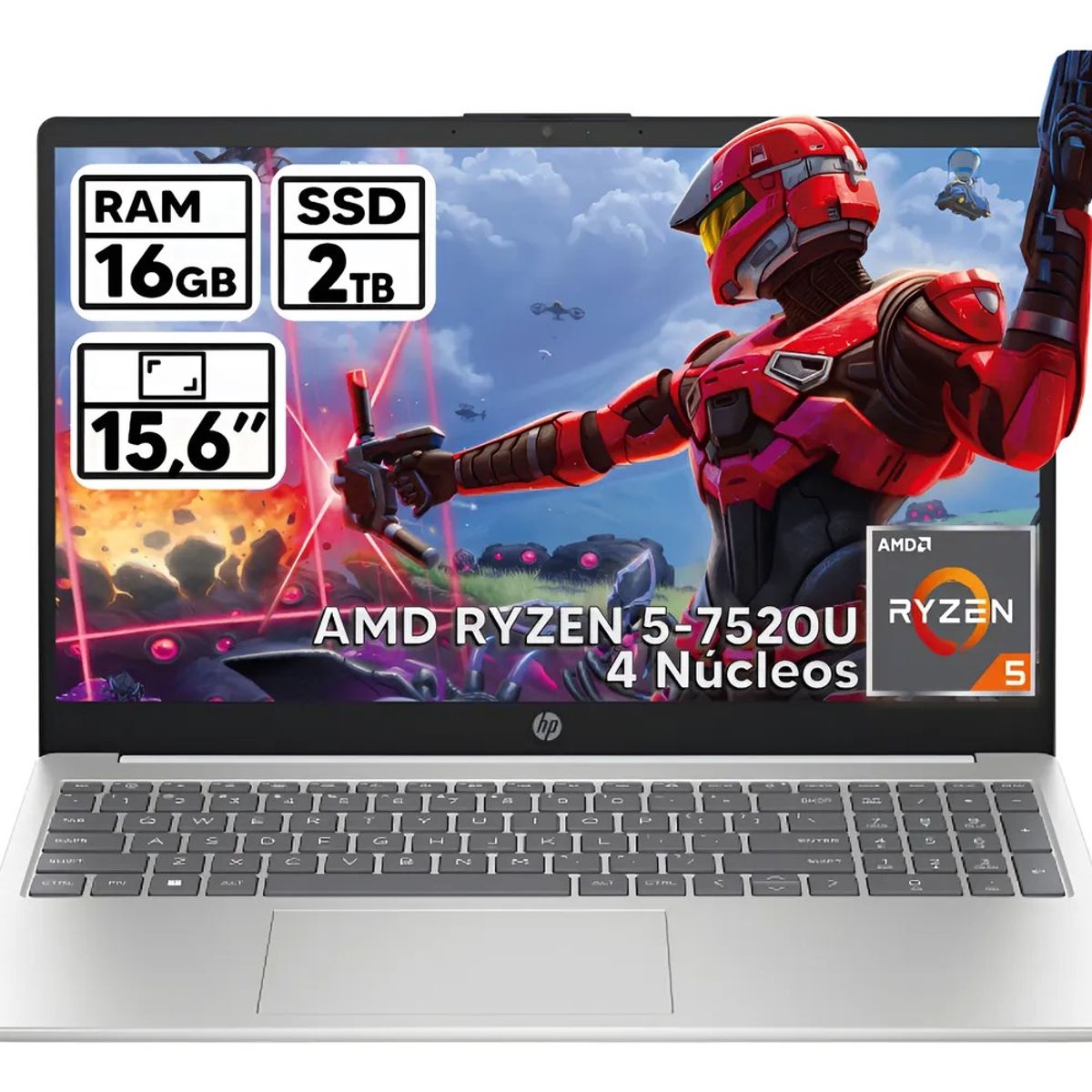 HP - PORTÁTIL HP RYZEN 5 7520U 16GB RAM 2TB SSD 15.6" HD LED