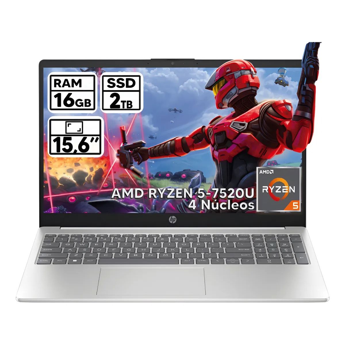 HP - PORTÁTIL HP RYZEN 5 7520U 16GB RAM 2TB SSD 15.6" HD LED