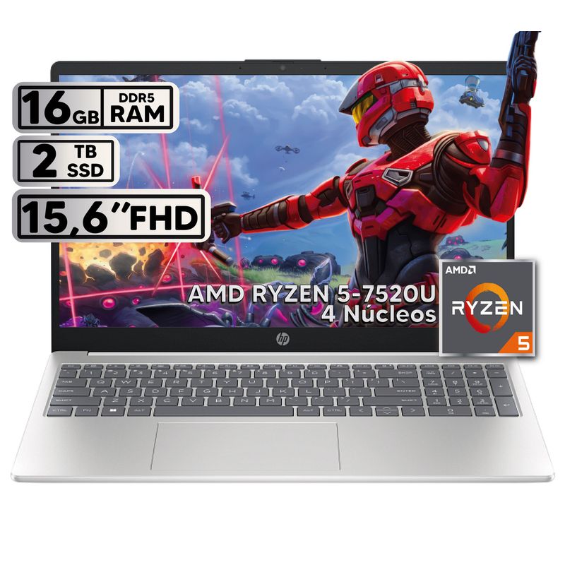 HP - PORTÁTIL HP RYZEN 5 7820U 16GB RAM 2TB SSD 15.6" HD LED