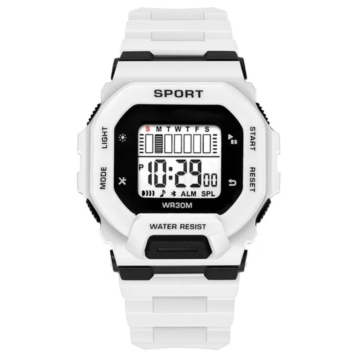 DIGITAL - RELOJ BLANCO CUADRADO DIGITAL DEPORTIVO PARA HOMBRE + CAJA
