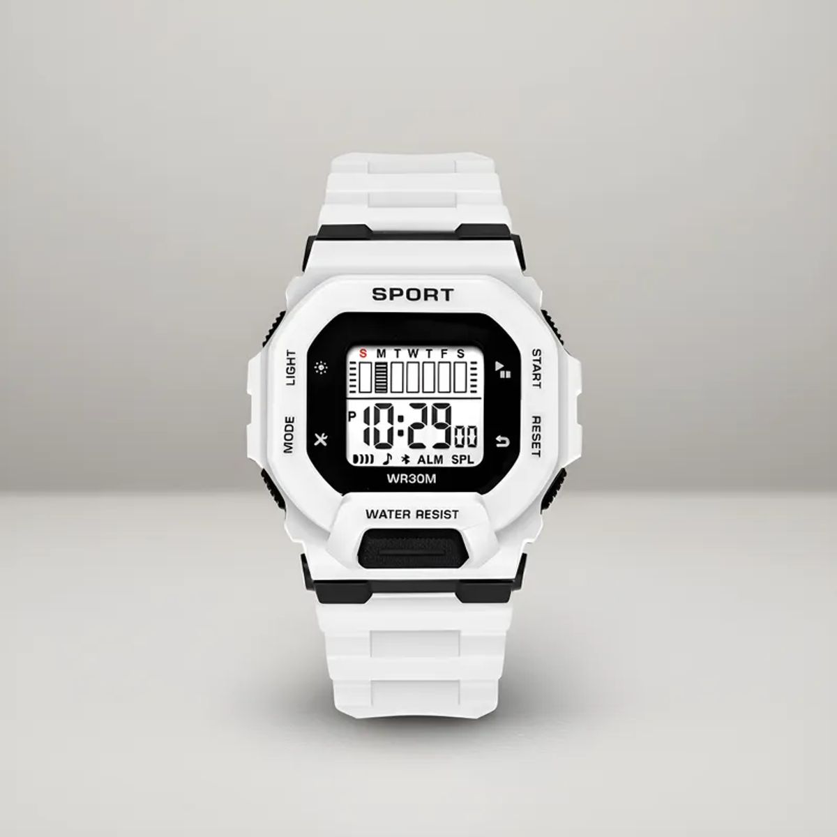 DIGITAL - RELOJ BLANCO CUADRADO DIGITAL DEPORTIVO PARA HOMBRE + CAJA