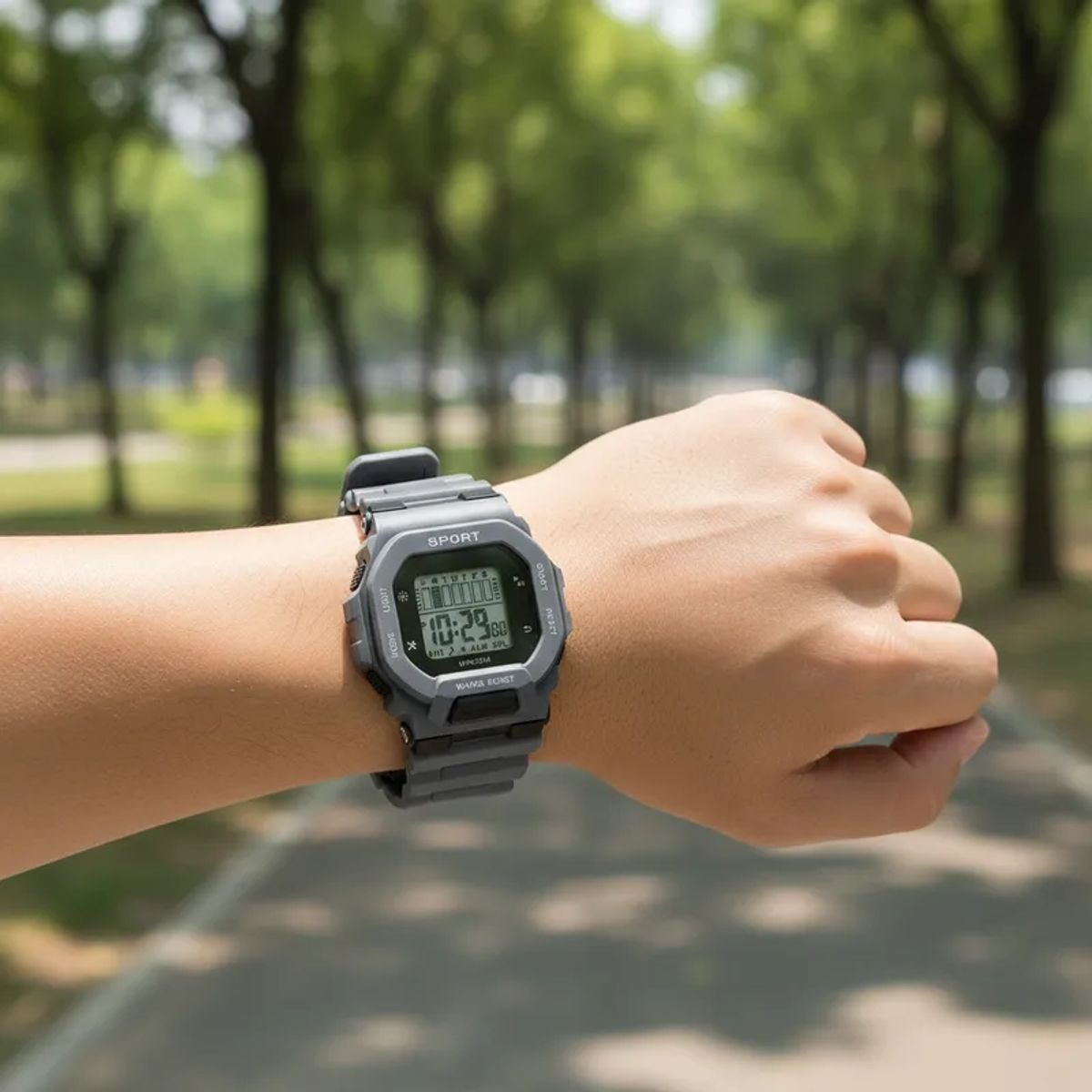 DIGITAL - RELOJ GRIS CUADRADO DIGITAL DEPORTIVO PARA HOMBRE + CAJA