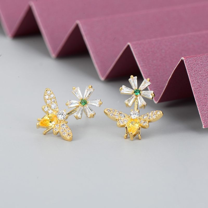 VERAMOREST - Aretes abeja y flor dorados con cristales  Veramorest