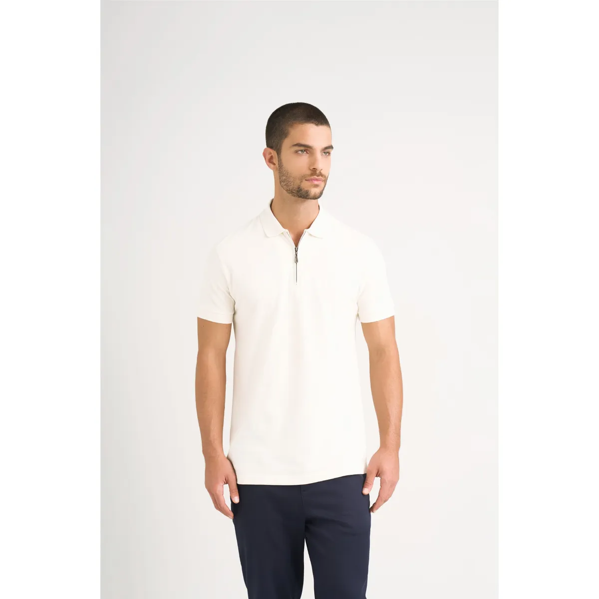 VELEZ - Vélez Polo Casual Algodón Alma Para Hombre Cremallera Crema