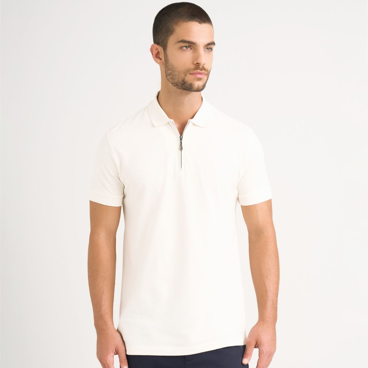 VELEZ - Vélez Polo Casual Algodón Alma Para Hombre Cremallera Crema