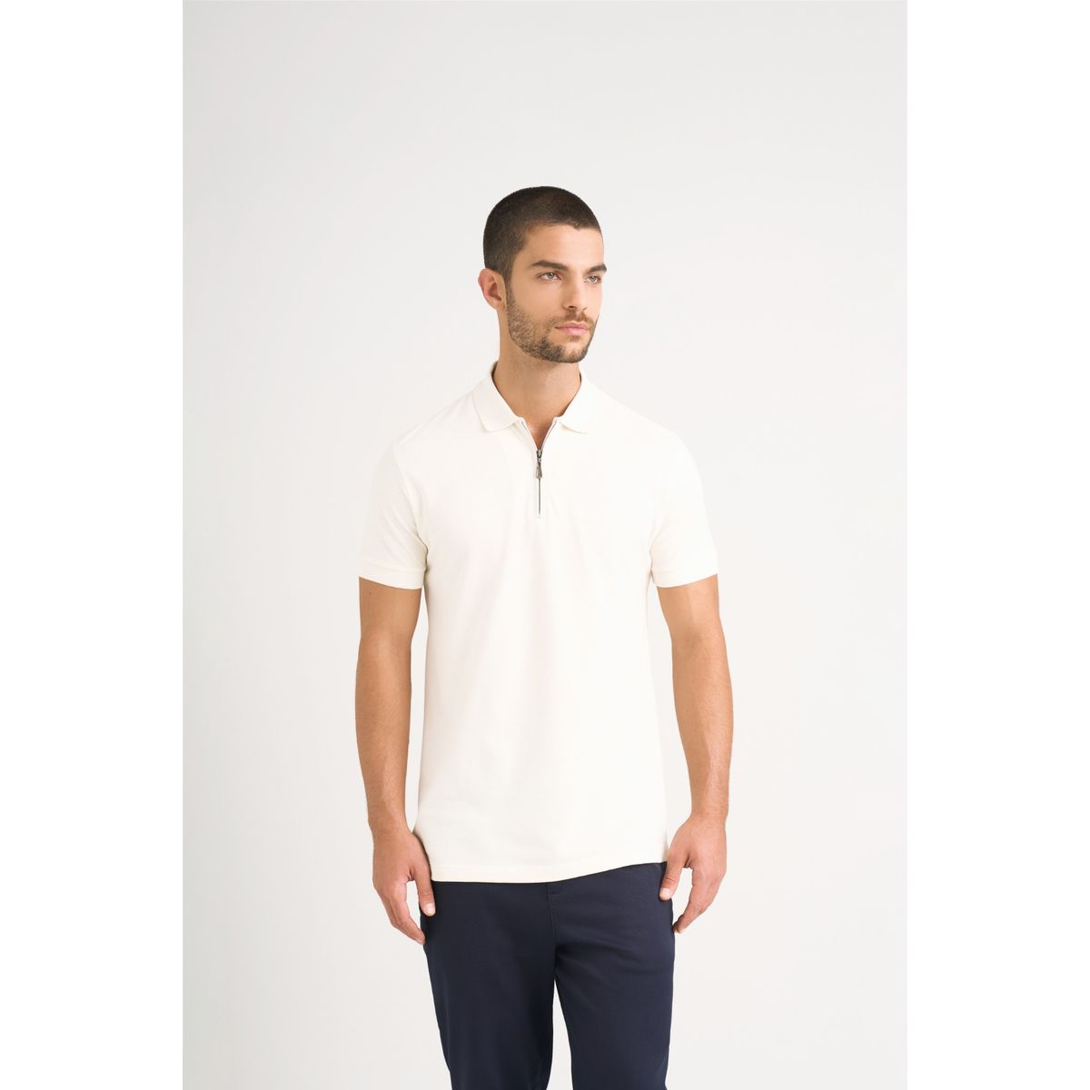 VELEZ - Vélez Polo Casual Algodón Alma Para Hombre Cremallera Crema
