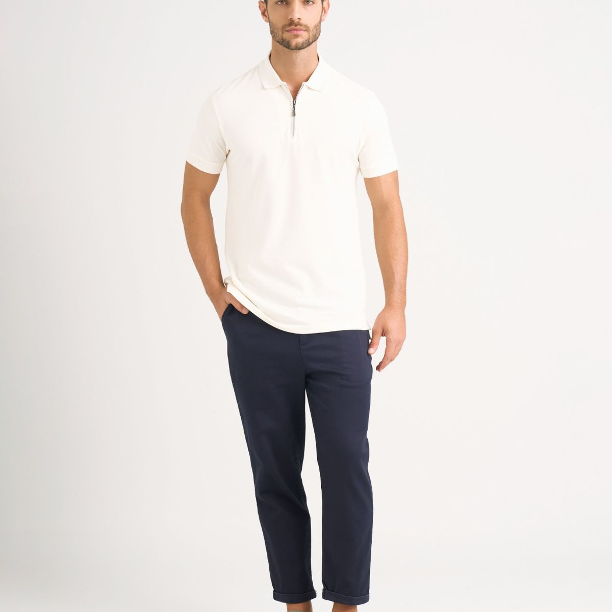 VELEZ - Vélez Polo Casual Algodón Alma Para Hombre Cremallera Crema