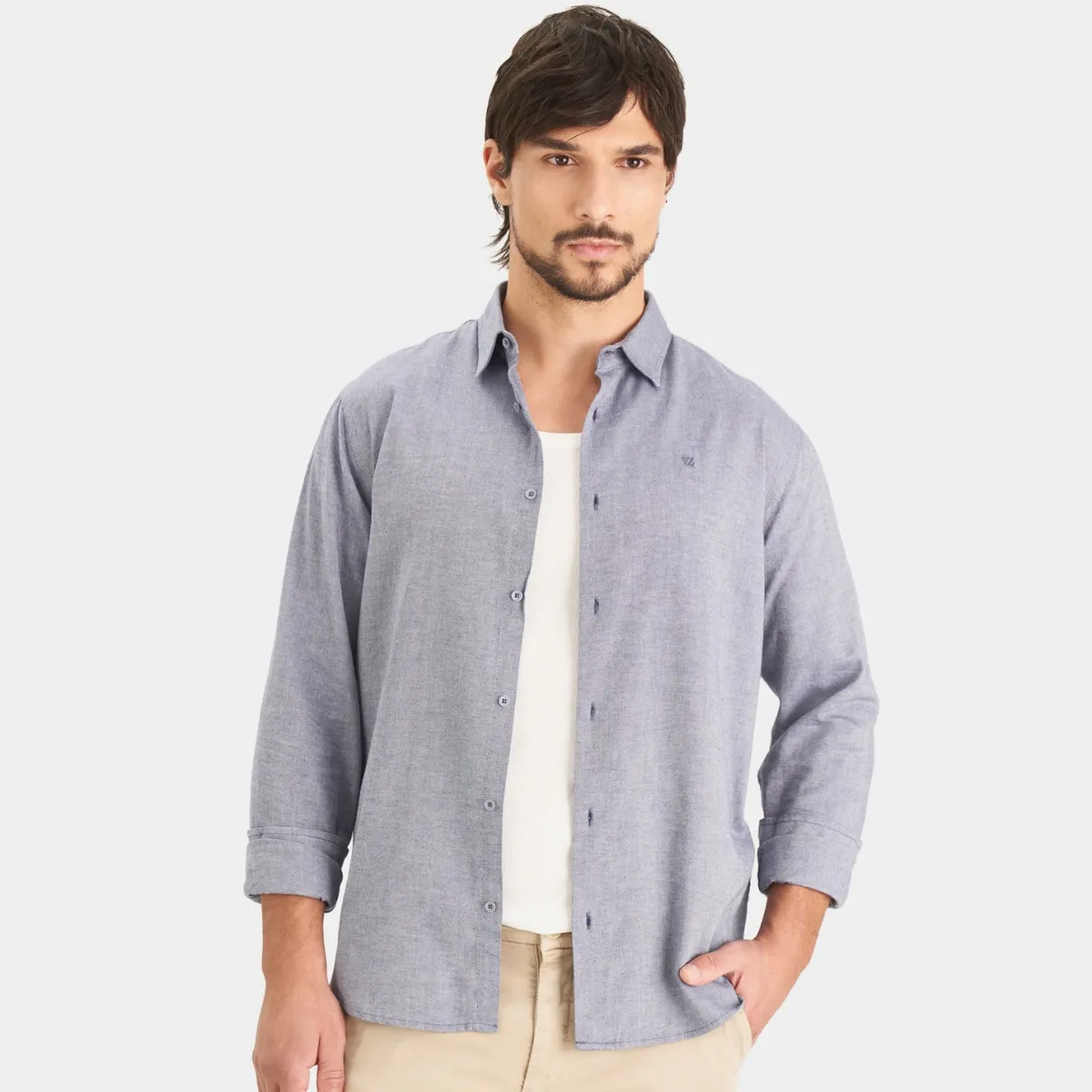 VELEZ - Vélez Camisa Oxford Manga Larga Calagua Hombre Semifitted Azul Oscuro