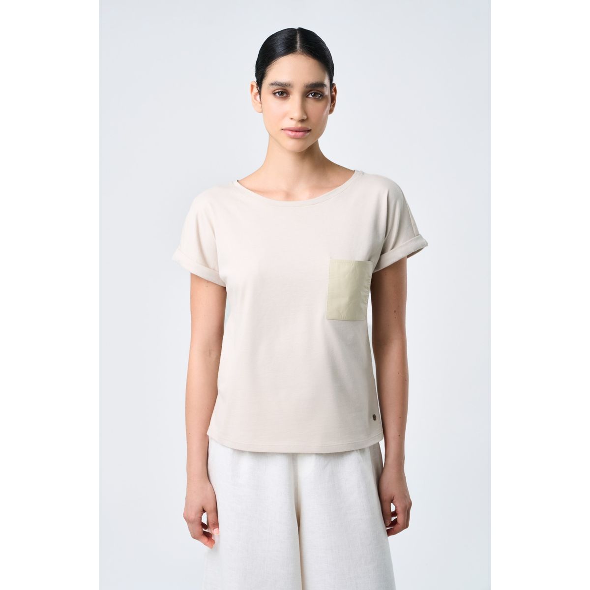VELEZ - Vélez Camiseta Manga Corta Para Mujer Bolsillo Cuero Arena