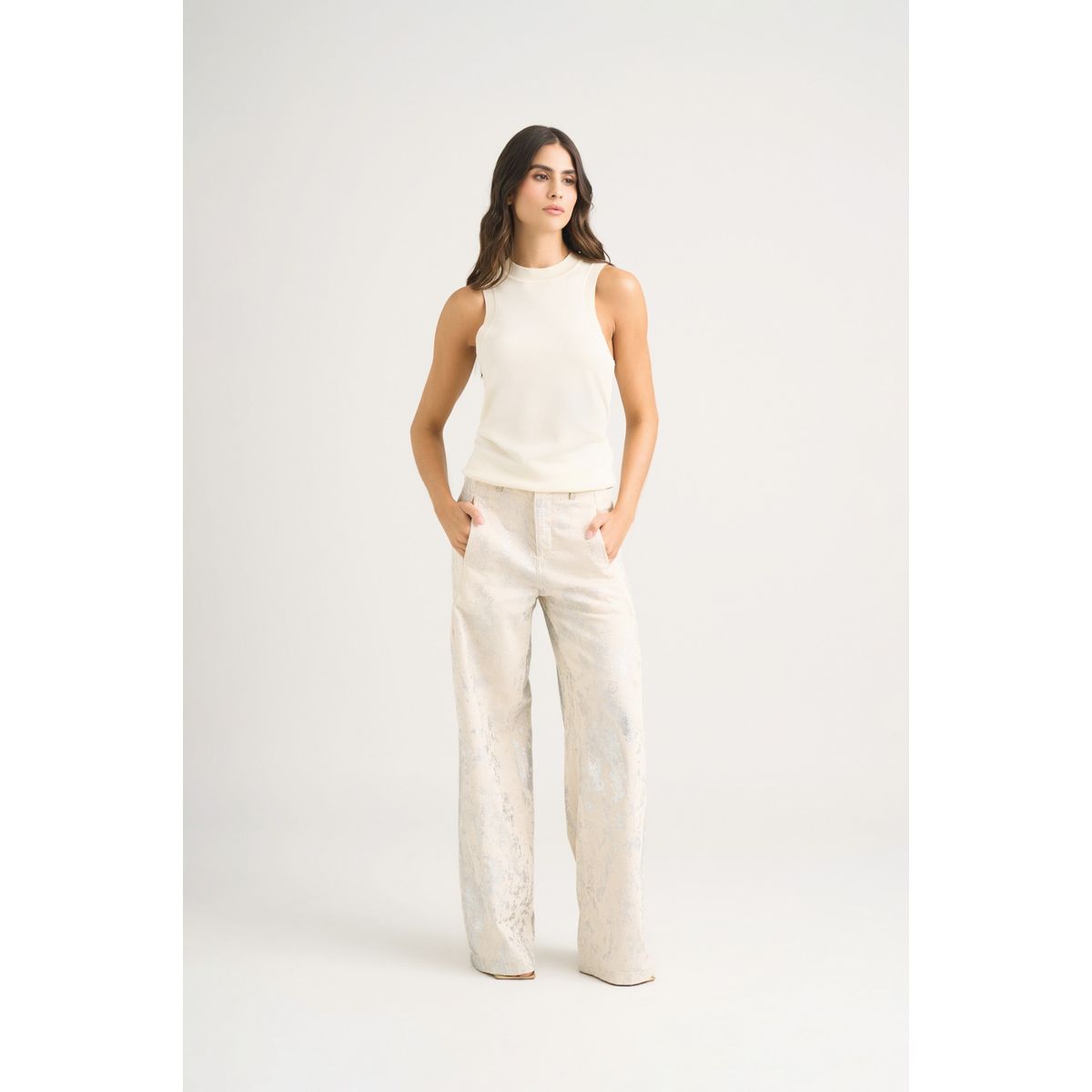 VELEZ - Vélez Top Tank Tejido Rectilíneo Para Mujer Manga Sisa Crema