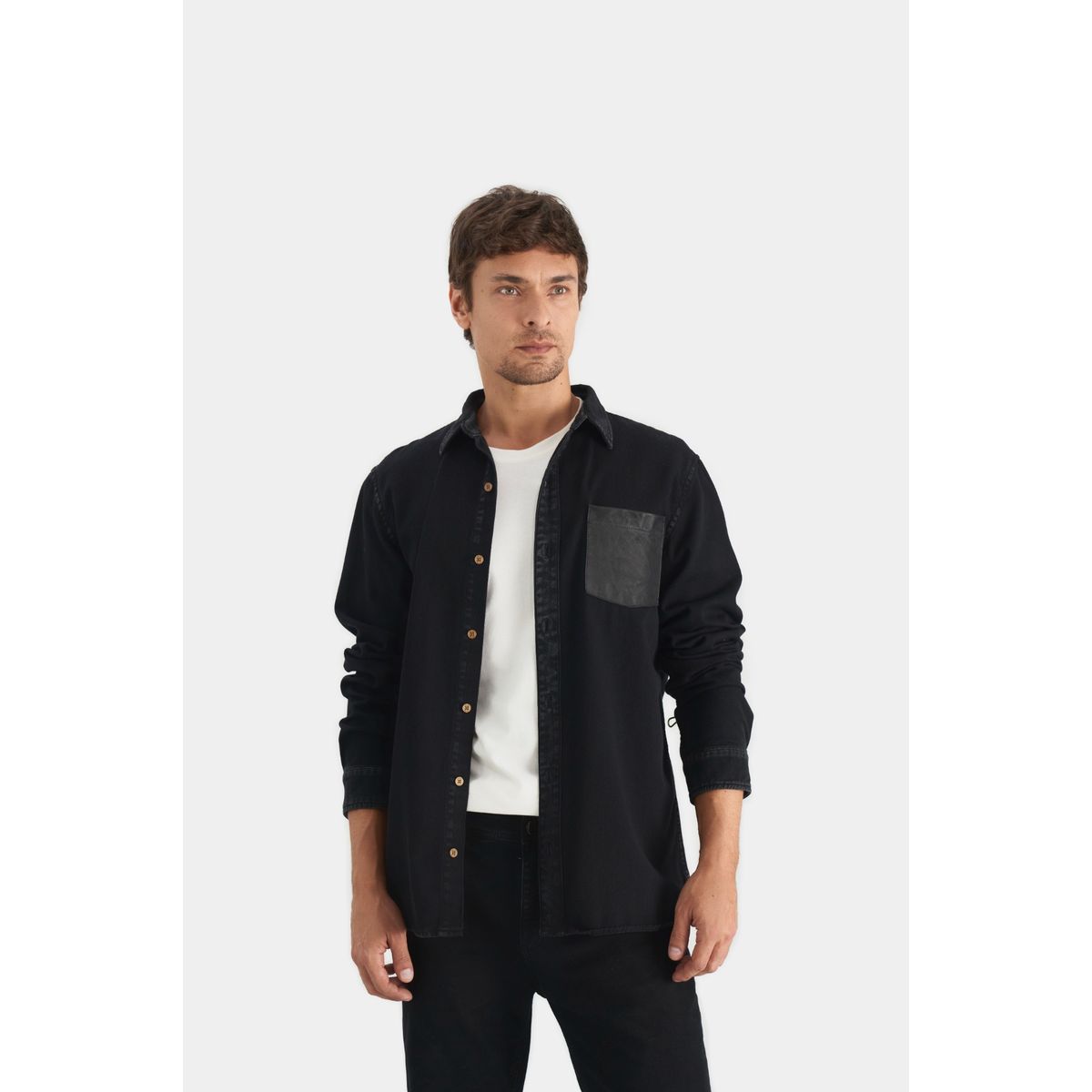 VELEZ - Vélez Sobrecamisa Duna Manga Larga Algodón Hombre Bolsillo Cuero Negro