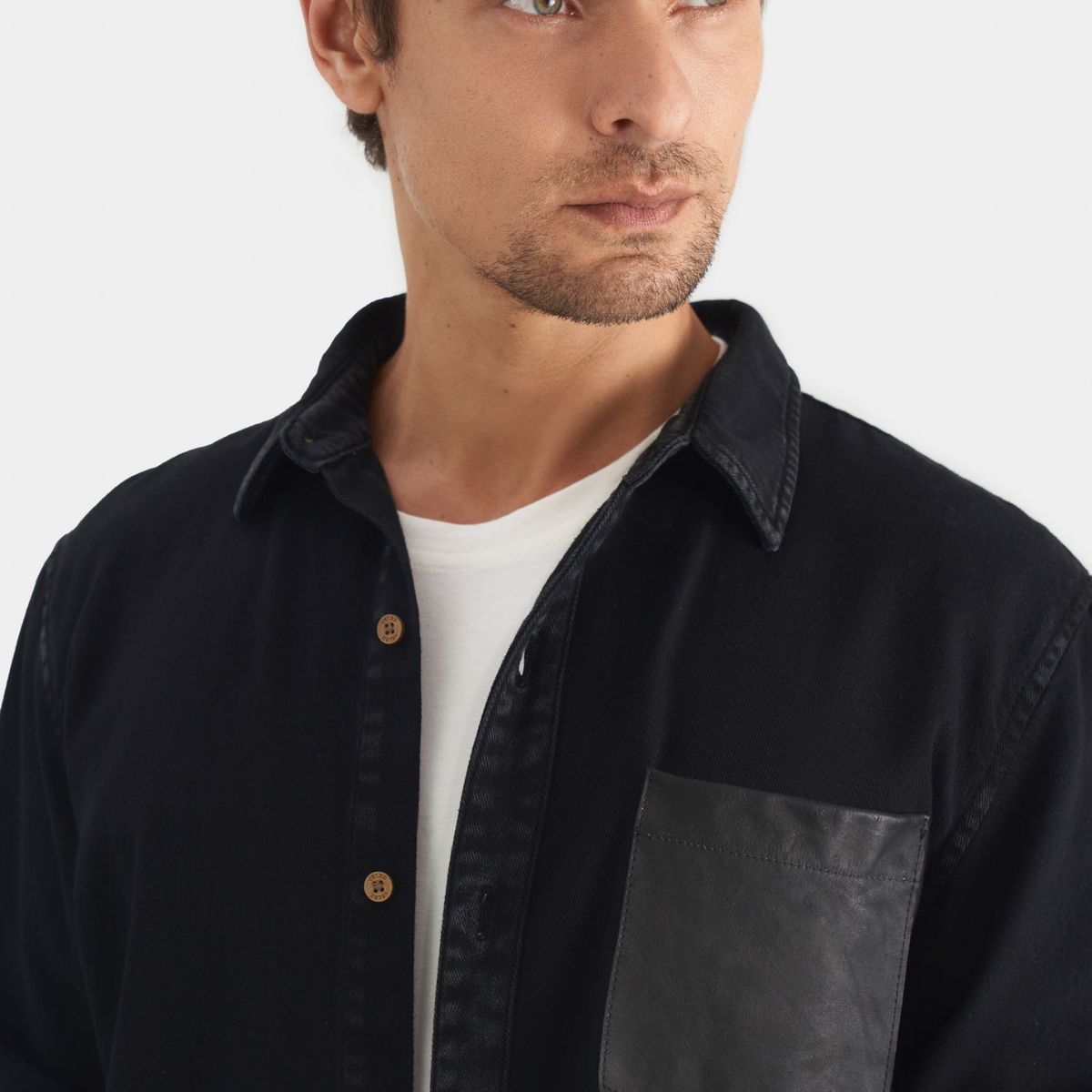 VELEZ - Vélez Sobrecamisa Duna Manga Larga Algodón Hombre Bolsillo Cuero Negro