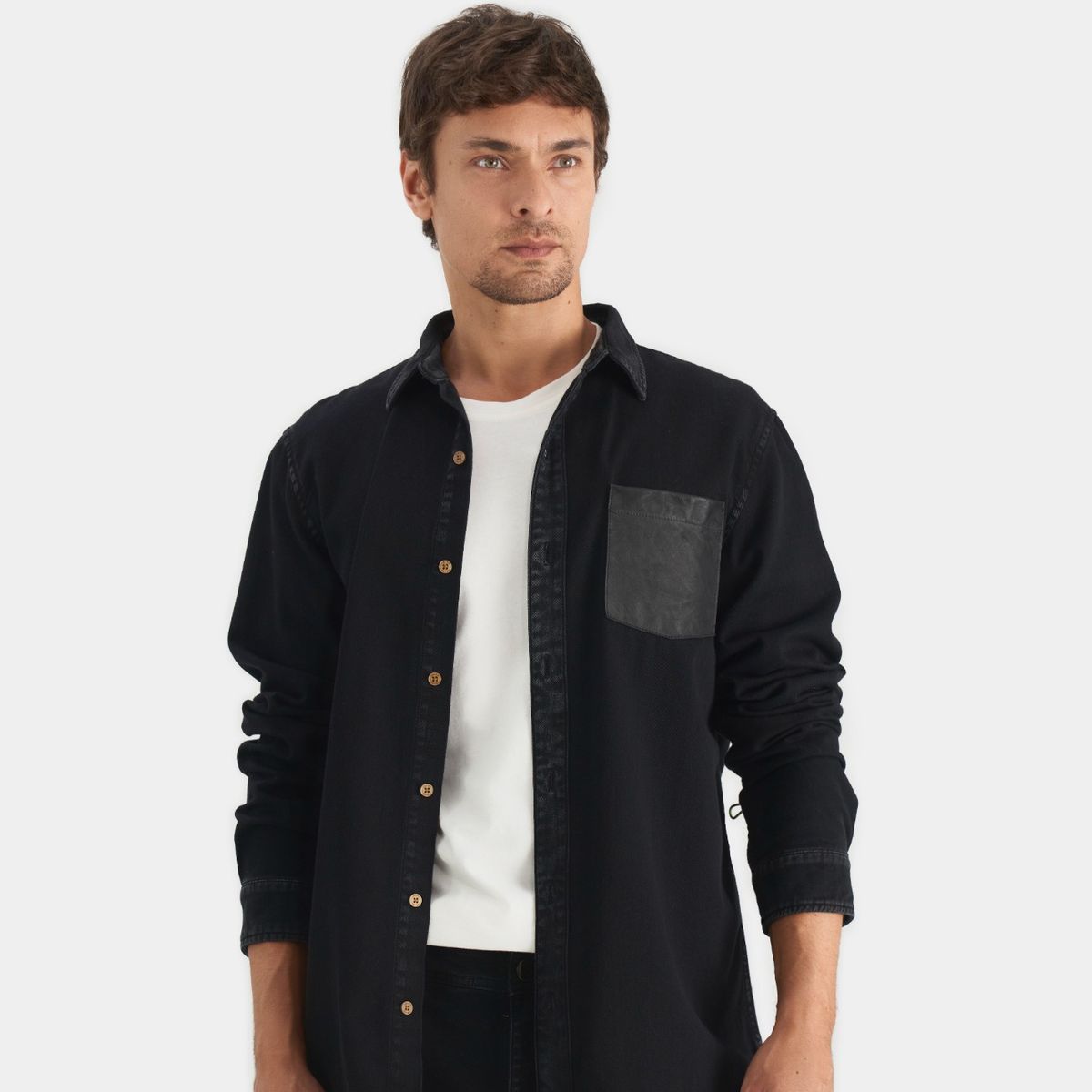 VELEZ - Vélez Sobrecamisa Duna Manga Larga Algodón Hombre Bolsillo Cuero Negro