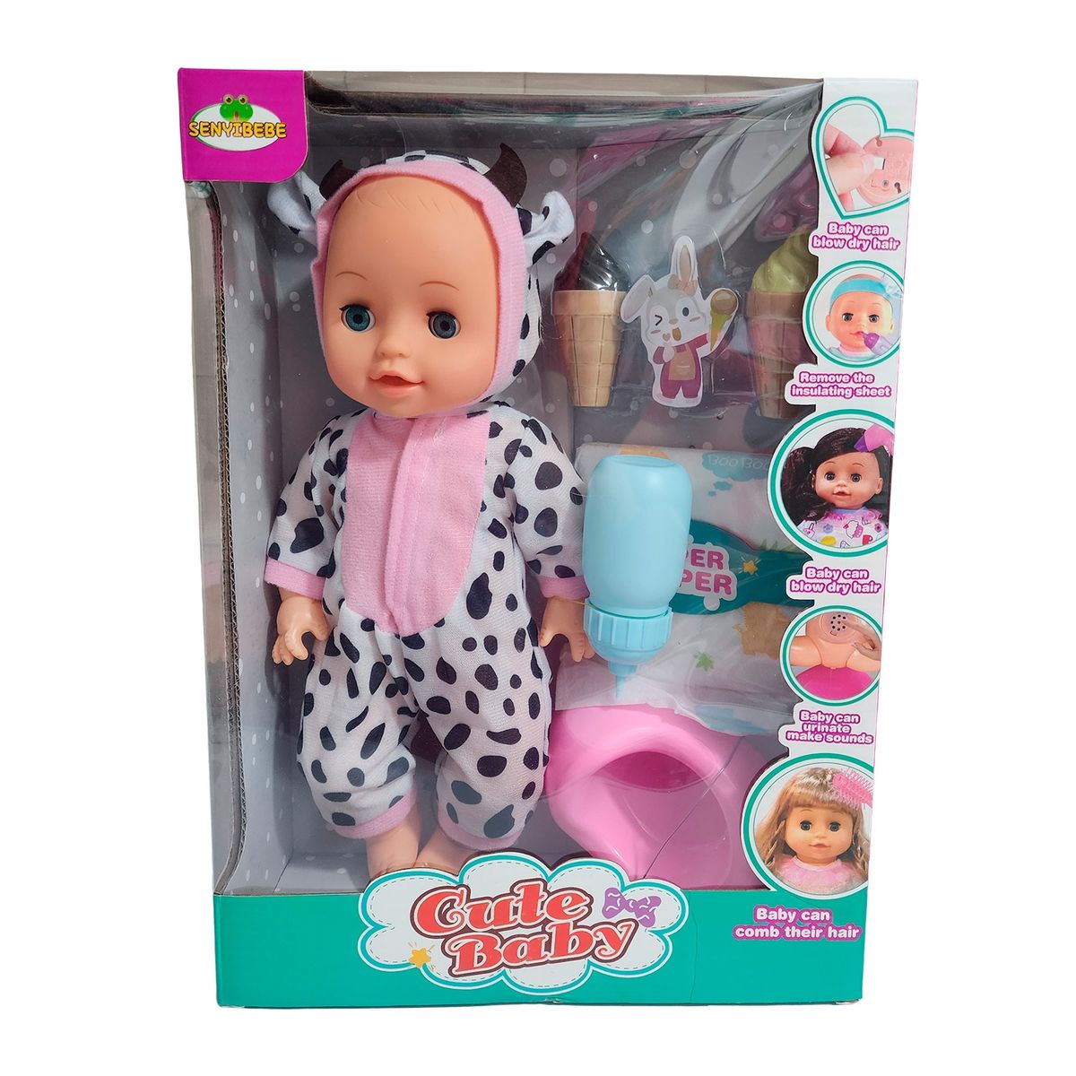 GENERICO - Muñeco Bebe Pijama Con Pañal Bacinilla + Accesorios