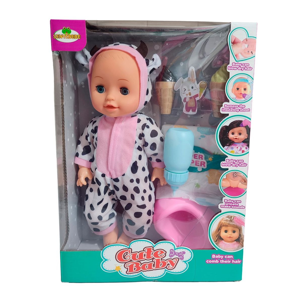 GENERICO - Muñeco Bebe Pijama Con Pañal Bacinilla + Accesorios