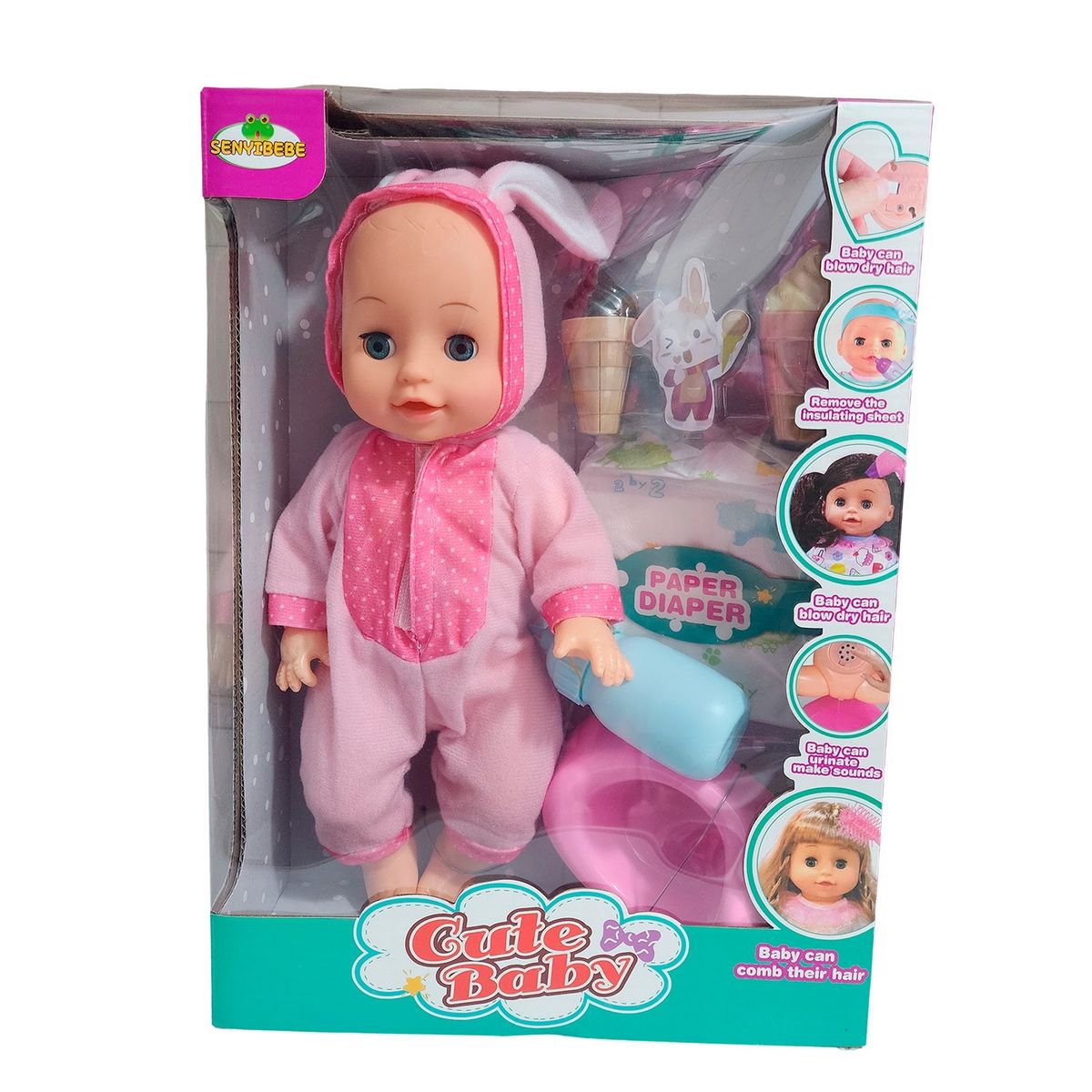 GENERICO - Muñeco Bebe Pijama Con Pañal Bacinilla + Accesorios