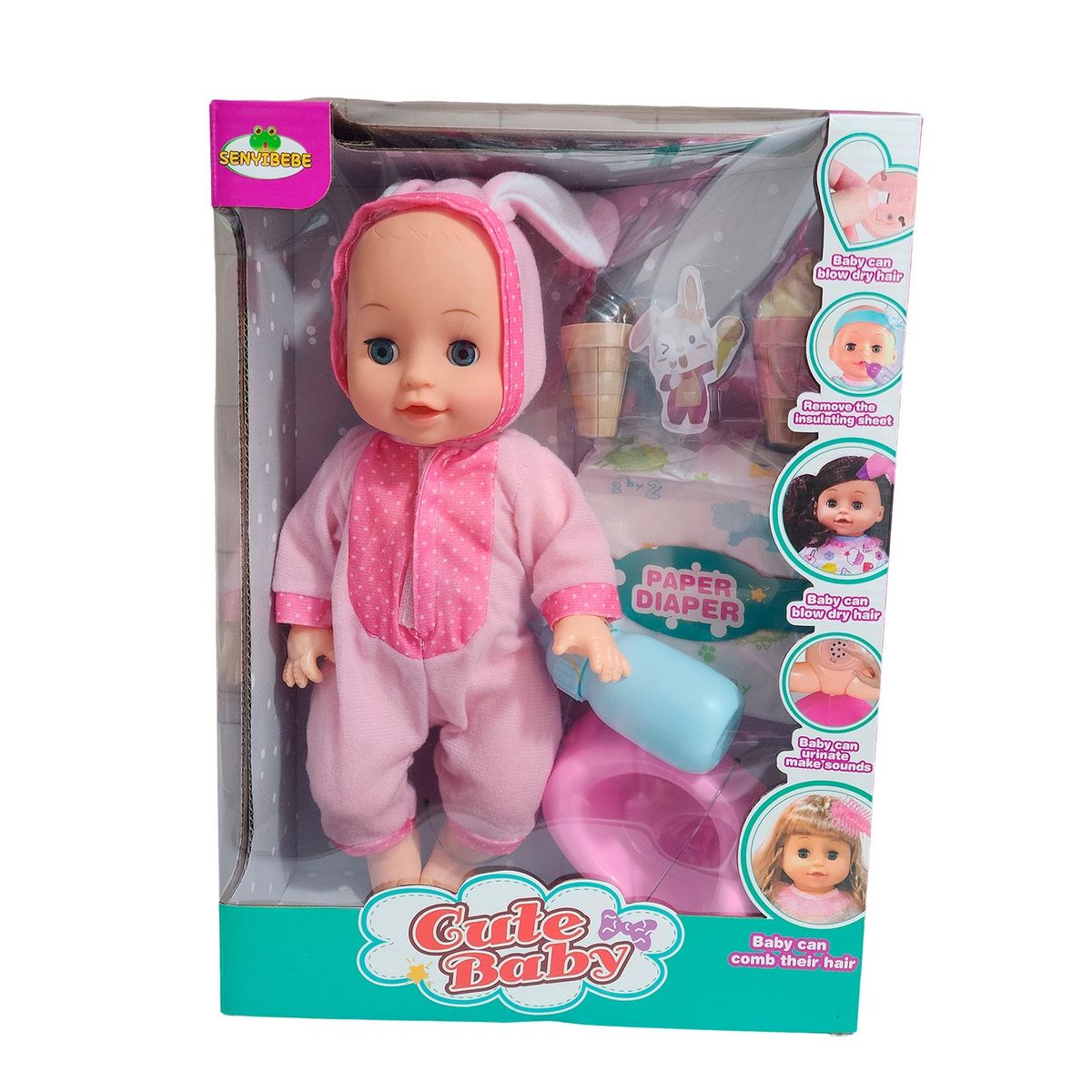 GENERICO - Muñeco Bebe Pijama Con Pañal Bacinilla + Accesorios