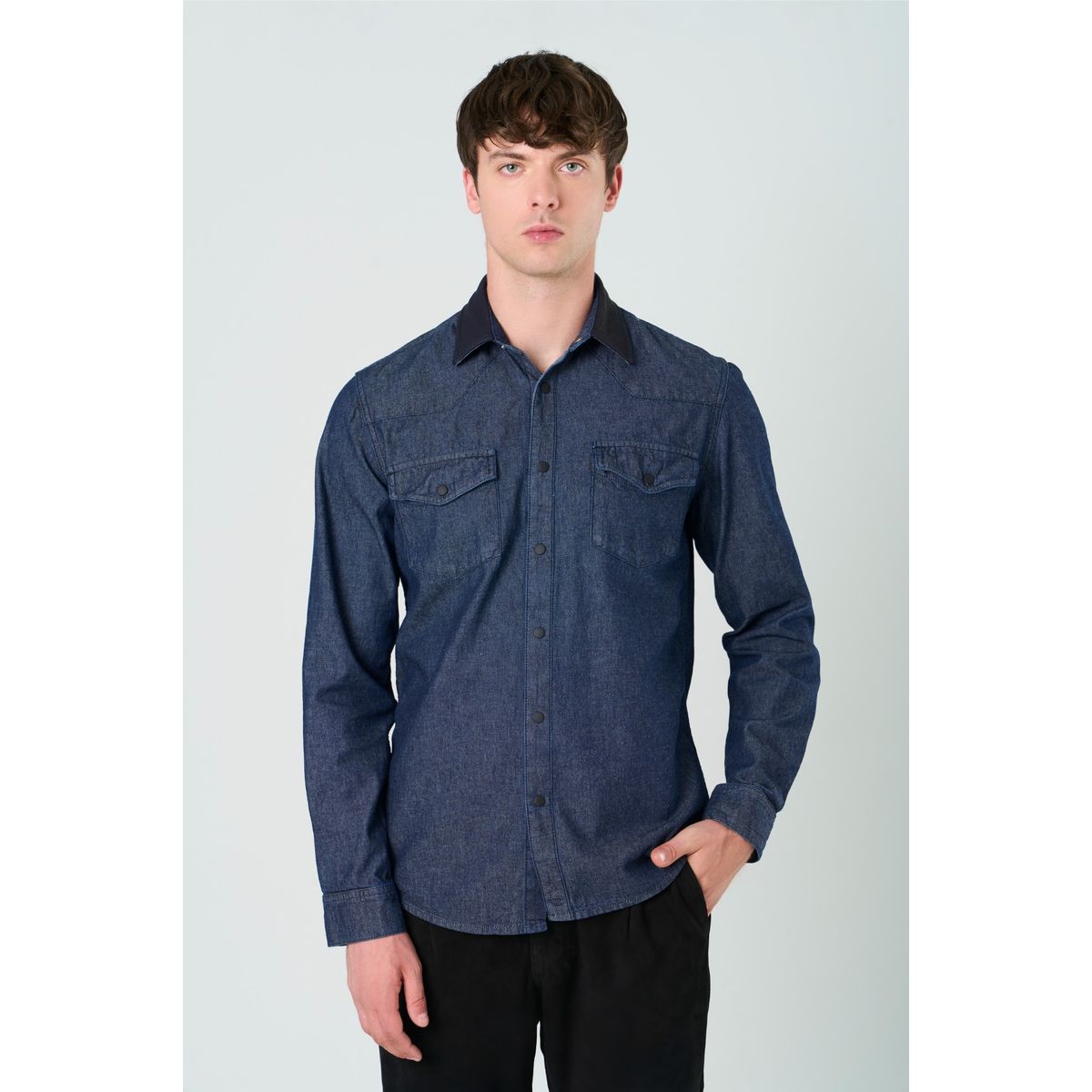 VELEZ - Vélez Sobrecamisa Alcor Manga Larga Algodón Hombre Cuero Azul Oscuro