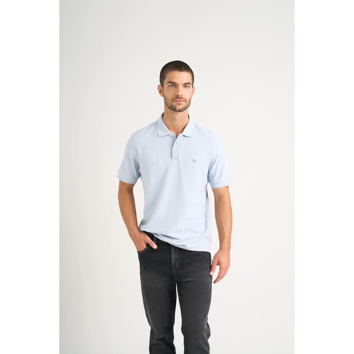 VELEZ - Vélez Polo Para Hombre Semi Fit Detalle Jacquard Azul Claro