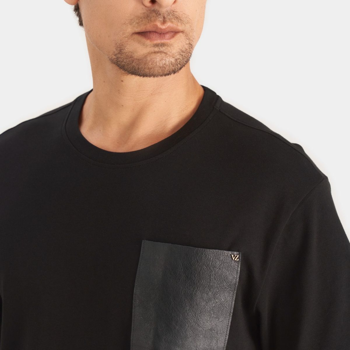VELEZ - Vélez Camiseta En Algodón Para Hombre Bolsillo Cuero Negro