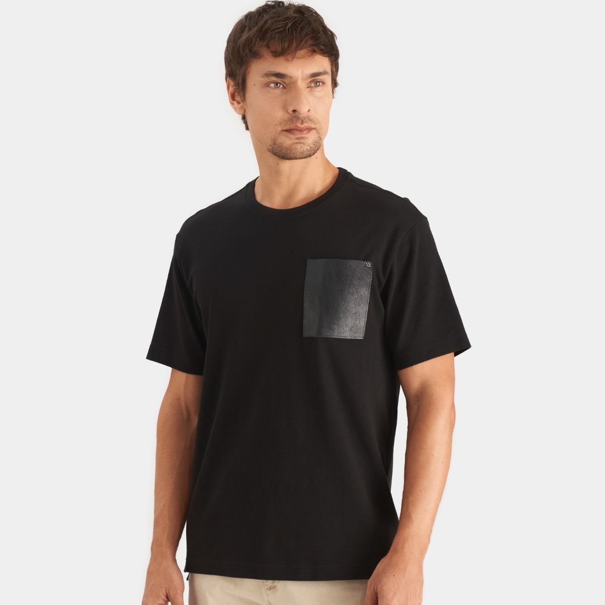 VELEZ - Vélez Camiseta En Algodón Para Hombre Bolsillo Cuero Negro