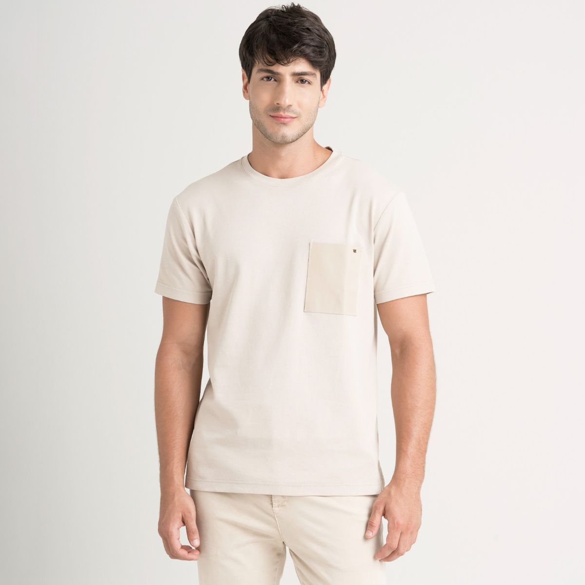 VELEZ - Vélez Camiseta En Algodón Para Hombre Bolsillo Cuero Arena