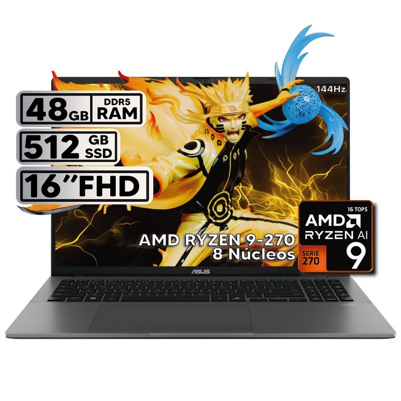ASUS - PORTÁTIL ASUS 16″ RYZEN 9 48GB RAM 512GB SSD WUXGA GRIS + KASPERSKY