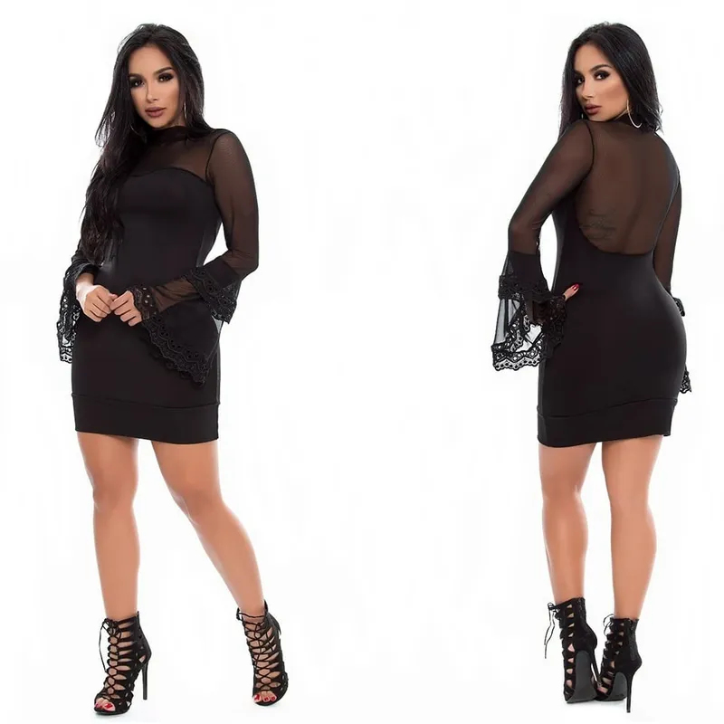 VIA7 - vestido corto de malla con mangas amplias boleros