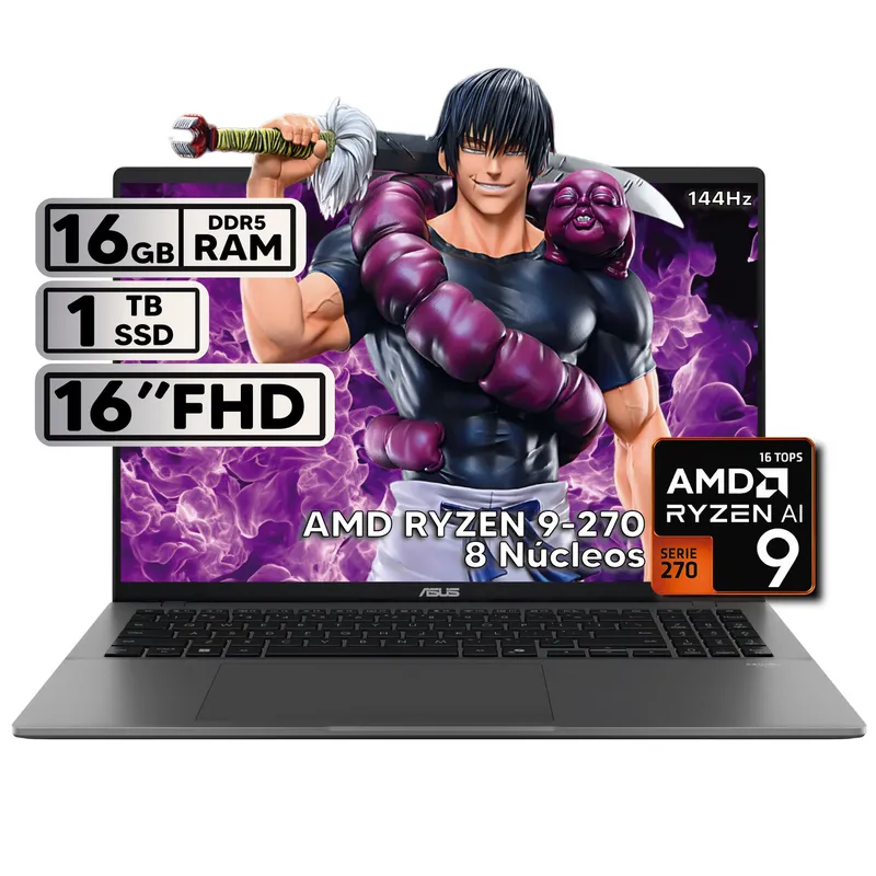 ASUS - PORTÁTIL ASUS 16″ RYZEN 9 16GB RAM 1 TB SSD WUXGA GRIS + KASPERSKY