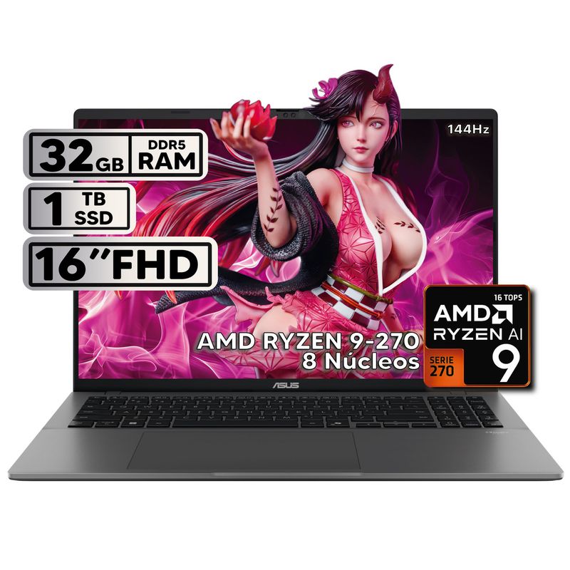 ASUS - PORTÁTIL ASUS 16″ RYZEN 9 32GB RAM 1 TB SSD WUXGA GRIS + KASPERSKY